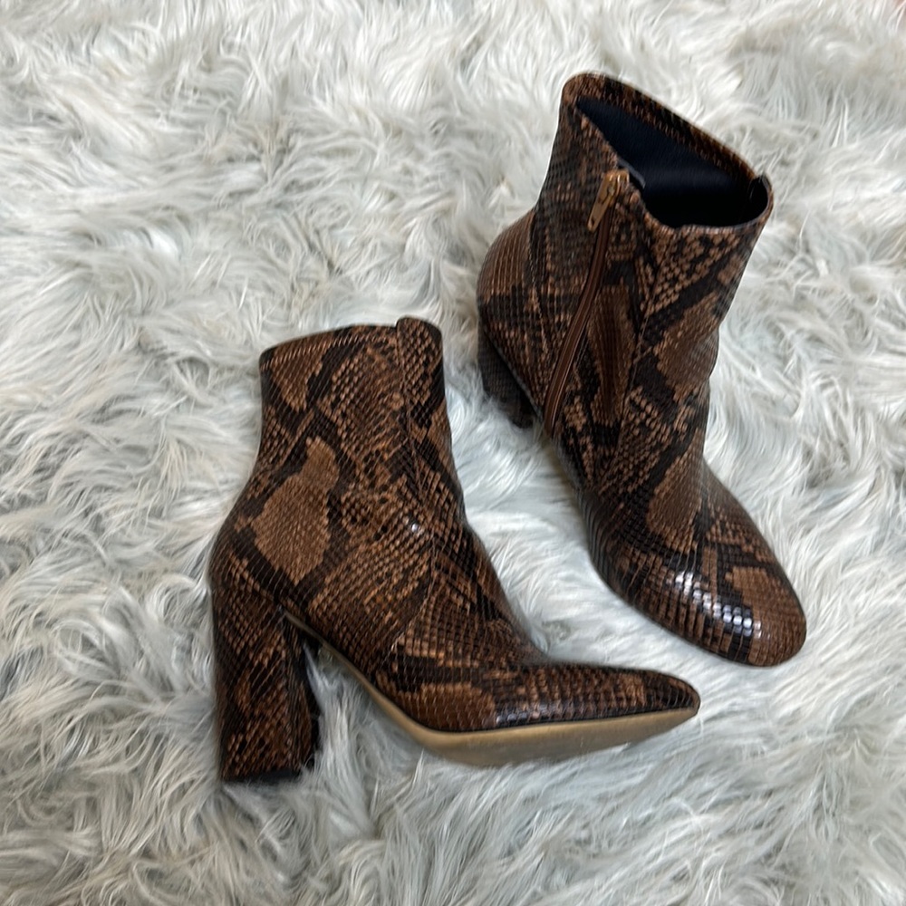 Brown snake skin calf height boots